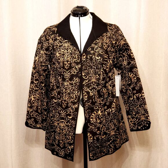 Catherine's Quilted Lightweight Open Jacket in Black & Gold | Size 14/16W | NWT - Picture 2 of 10
